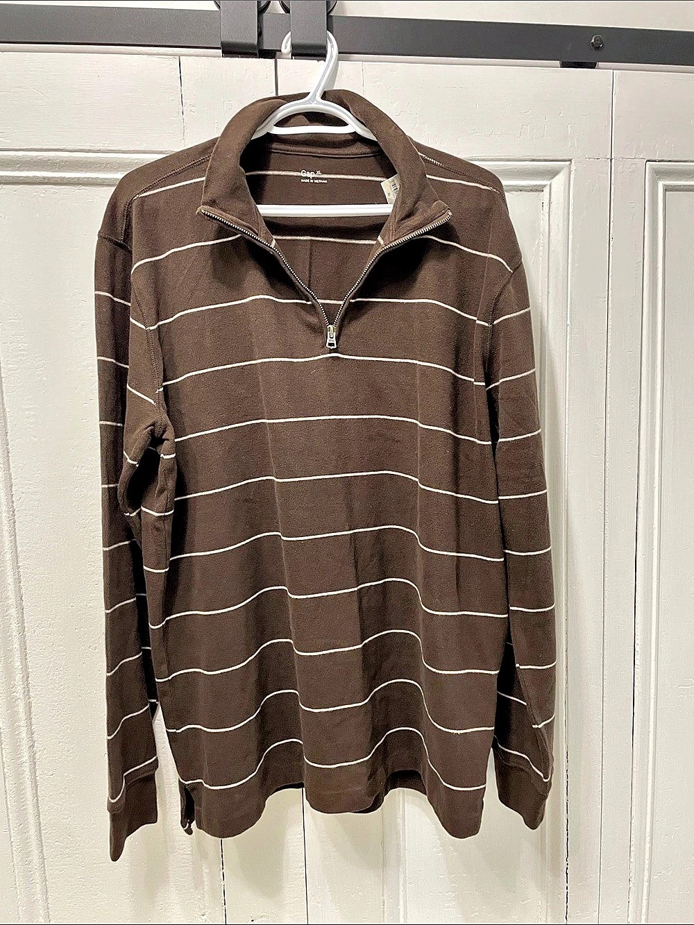 NWT Gap Men's Brown Striped Half-Zip Cotton Polo XL